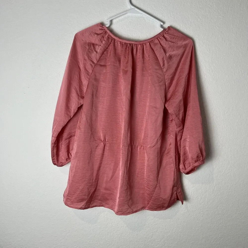 Talbots Blouse Womens‎ 4 Pink Button Down 3/4 Sleeve Lightweight Top Polyester